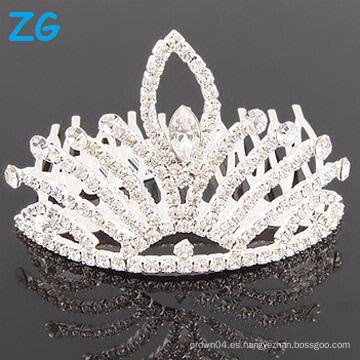 Venta al por mayor cristal tiara corona rhinestone boda tiara peinar clips de pelo para las mujeres